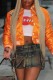 Orange Casual Patchwork Embroidered Outerwear