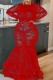 Red Sexy Solid See-through Half A Turtleneck Long Sleeve Plus Size Dresses