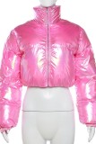 Pink Casual Solid Basic Mandarin Collar Outerwear
