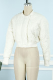 White Casual Solid Patchwork Buttons Zipper Mandarin Collar Outerwear