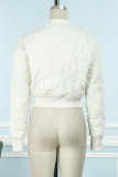 White Casual Solid Patchwork Buttons Zipper Mandarin Collar Outerwear