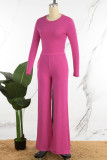 Rose Red Casual Solid Basic O Neck Long Sleeve Two Pieces