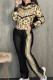 Black Brown Casual Print Patchwork Letter Hooded Collar Long Sleeve Two Pieces
