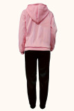 Pink Black Casual Letter Patchwork Draw String Pocket Hooded Collar Long Sleeve Two Pieces