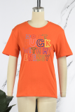 Light Gray Daily Print Letter O Neck T-Shirts