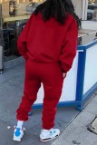Red Casual Print Basic O Neck Long Sleeve Two Pieces
