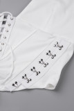 White Sexy Casual Solid Frenulum Backless Halter Tops