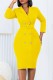 Yellow Casual Solid Patchwork With Belt Turndown Collar Long Sleeve Dresses