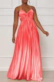 Pink Elegant Gradual Change Patchwork Spaghetti Strap Printed Dress Dresses