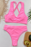 Pink Fashion Sexy Solid Backless Swimwears