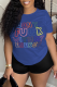 Royal Blue Daily Print Letter O Neck T-Shirts