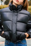 Coffee Casual Solid Patchwork Mandarin Collar Outerwear