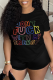 Black Street Print Patchwork O Neck T-Shirts