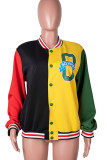 Red Casual Print Patchwork O Neck Outerwear