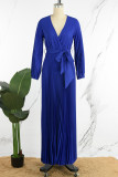 Red Elegant Solid Bandage Patchwork Pleated V Neck A Line Dresses
