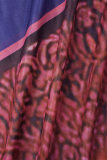 Brick Red Street Print Bandage Patchwork Halter Printed Dress Dresses