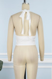White Sexy Casual Solid Frenulum Backless Halter Tops
