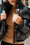Coffee Casual Solid Patchwork Mandarin Collar Outerwear