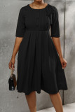 Ginger Casual Elegant Solid Patchwork Buttons With Bow O Neck A Line Dresses