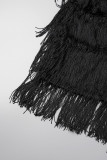 Black Sexy Solid Tassel Patchwork High Waist Pencil Solid Color Bottoms