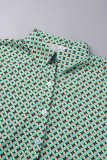 Green Street Print Buttons V Neck Loose Jumpsuits