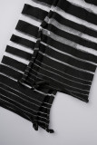 Black Casual Striped Patchwork See-through Skinny High Waist Conventional Patchwork Trousers