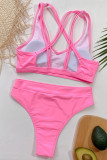 Pink Fashion Sexy Solid Backless Swimwears