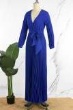 Red Elegant Solid Bandage Patchwork Pleated V Neck A Line Dresses