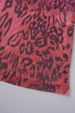 Brick Red Street Print Bandage Patchwork Halter Printed Dress Dresses