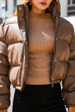 Coffee Casual Solid Patchwork Mandarin Collar Outerwear