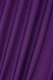 Purple Sexy Solid Hollowed Out O Neck Long Sleeve Dresses