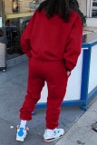 Red Casual Print Basic O Neck Long Sleeve Two Pieces