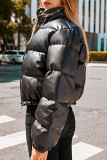 Coffee Casual Solid Patchwork Mandarin Collar Outerwear