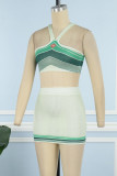 Green Street Print Patchwork Halter Sleeveless Two Pieces