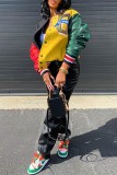 Red Casual Print Patchwork O Neck Outerwear