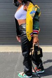 Red Casual Print Patchwork O Neck Outerwear