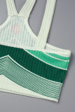Green Street Print Patchwork Halter Sleeveless Two Pieces