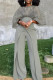 Grey Casual Solid See-through O Neck Two Pieces