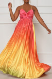 Pink Elegant Gradual Change Patchwork Spaghetti Strap Printed Dress Dresses