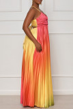 Pink Elegant Gradual Change Patchwork Spaghetti Strap Printed Dress Dresses