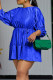Royal Blue Elegant Solid Bandage Patchwork Pleated O Neck A Line Dresses