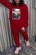 Red Casual Print Basic O Neck Long Sleeve Two Pieces