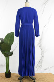Red Elegant Solid Bandage Patchwork Pleated V Neck A Line Dresses