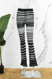 Black Casual Striped Patchwork See-through Skinny High Waist Conventional Patchwork Trousers