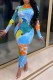 Light Blue Casual Print Basic Turtleneck Long Sleeve Dresses