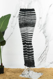 Black Casual Striped Patchwork See-through Skinny High Waist Conventional Patchwork Trousers