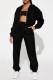 Black Casual Solid Basic Hooded Collar Long Sleeve Two Pieces
