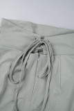 Grey Casual Solid See-through O Neck Two Pieces