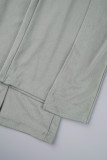 Grey Casual Solid See-through O Neck Two Pieces