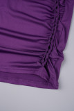 Purple Sexy Solid Hollowed Out O Neck Long Sleeve Dresses